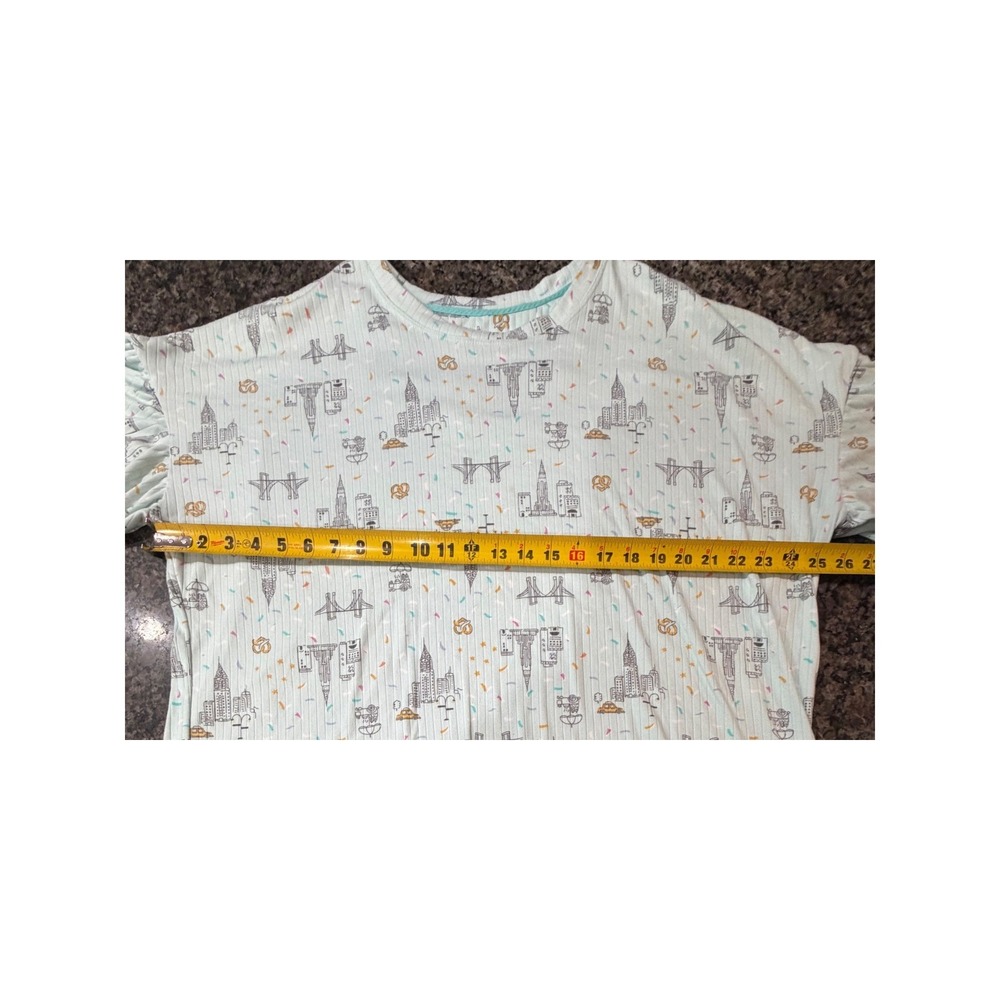 Cuddl Duds Women XL Mint Green NYC Print Ribbed Pajama Top Short Sleeve Lounge - Picture 7 of 7